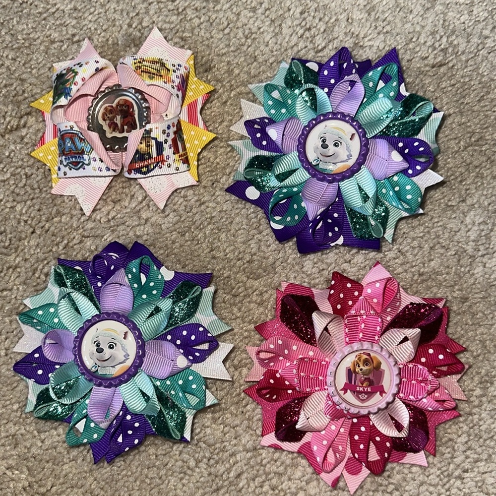 Four Paw Patrol Hair Bows - Adorable! 🐶
